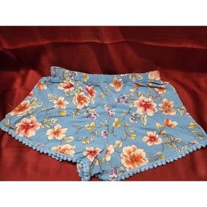 Womens Size Small Flower Shorts Pajama Blue Floral Pull On Athletic Soft Elastic